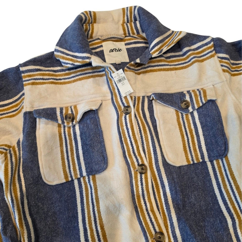 Aerie Women Shacket Balnket Heavy Striped Longline Cotton Oversized Small